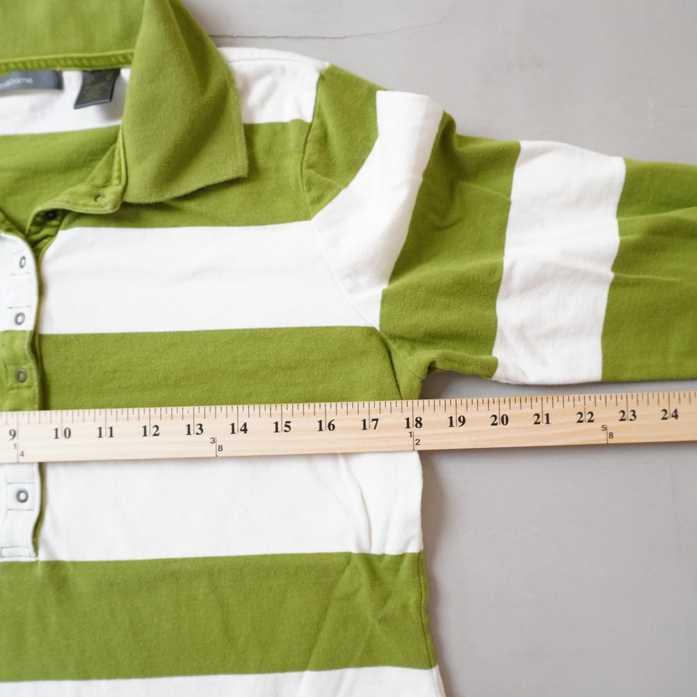Liz Claiborne Womens XL Green White Striped Long Sleeve Polo Shirt Casual Cotton - Picture 6 of 6